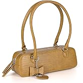 Stylish Crocodile Pattern Shoulder Bag, Rectangular East-West Handbag with Metal Charm, Available in Lime Green and Beige
