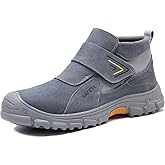 GLANOUDUN Steel Toe Boots for Men Slip on Work Boots for Men Comfortable Safety Boot Indestructible Construction Footwear Laceless Men's Steel Toe Shoes Mid Top Work Shoes
