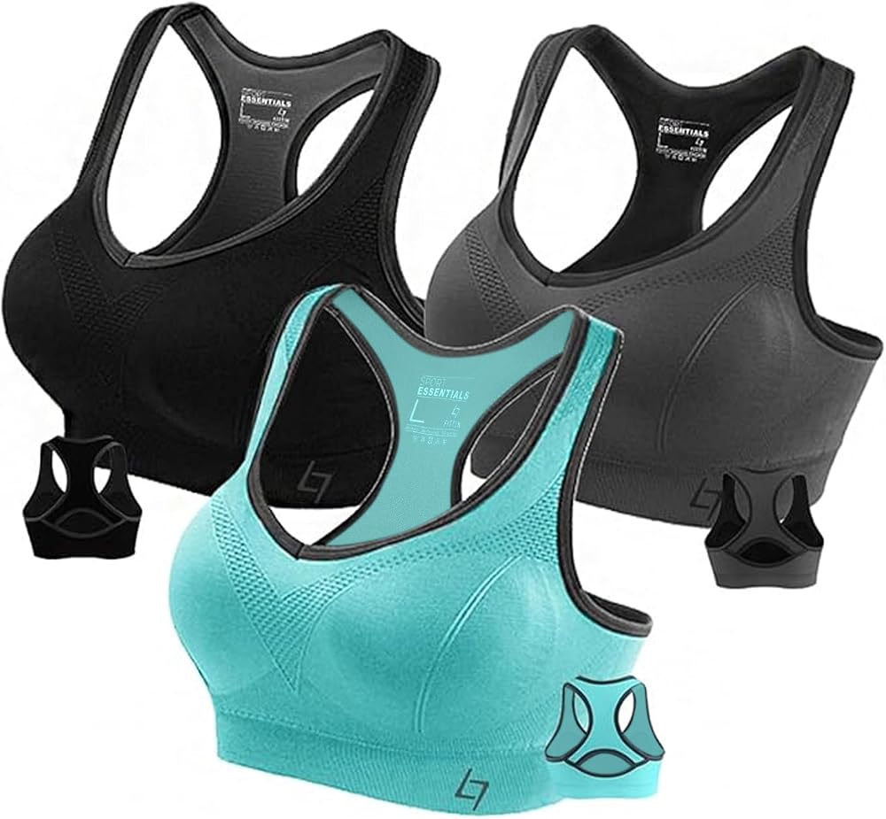 FITTIN Racerback Sports Bra for Women Padded Seamless Activewear 3 Pack