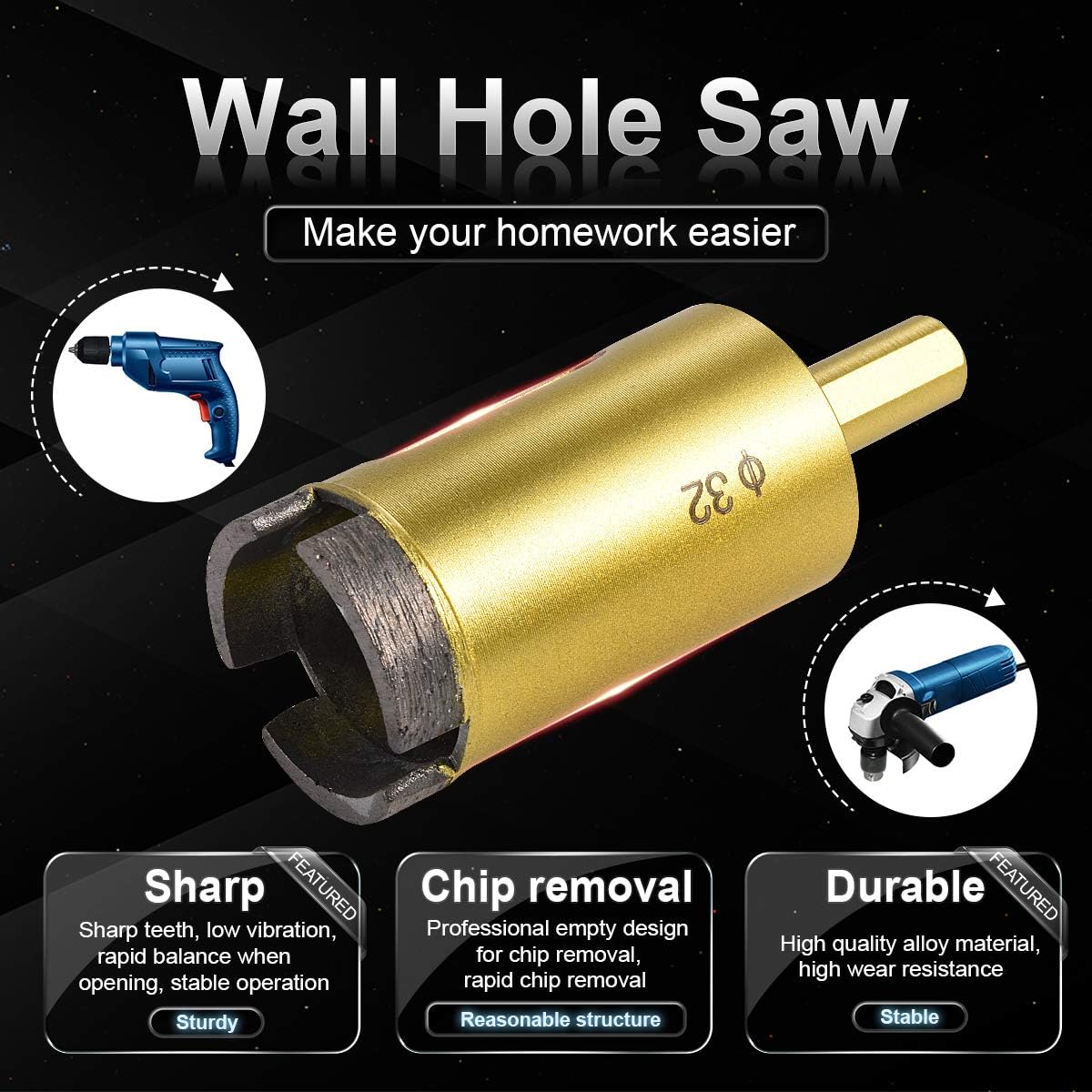 KATUR 32mm Dia Diamond Hole Saw Diamond Core Drill Bit, Masonry Hole Saw Porcelain Tile Hole Cutter for Marble Glass, Slate - Image 4