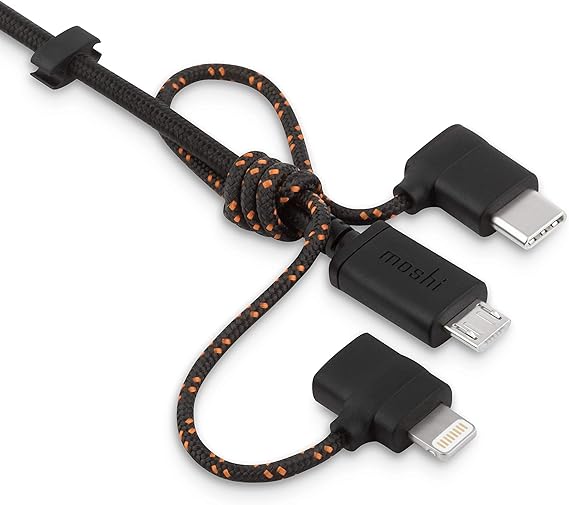 Amazon Com Moshi 3 In 1 Universal Charging Cable 3 3ft 1m Lightning Usb C Micro Usb Mfi Certified Data Transfer Ballistic Nylon Braiding For Iphone Ipad Galaxy Note Pixel Cable Manager Included