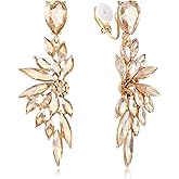 BriLove Clip-on Earrings for Women,Gorgeous Shiny Rhinestones Marquise Cluster Leaf Drop Earring for Wedding Party Prom Jewelry Accessories