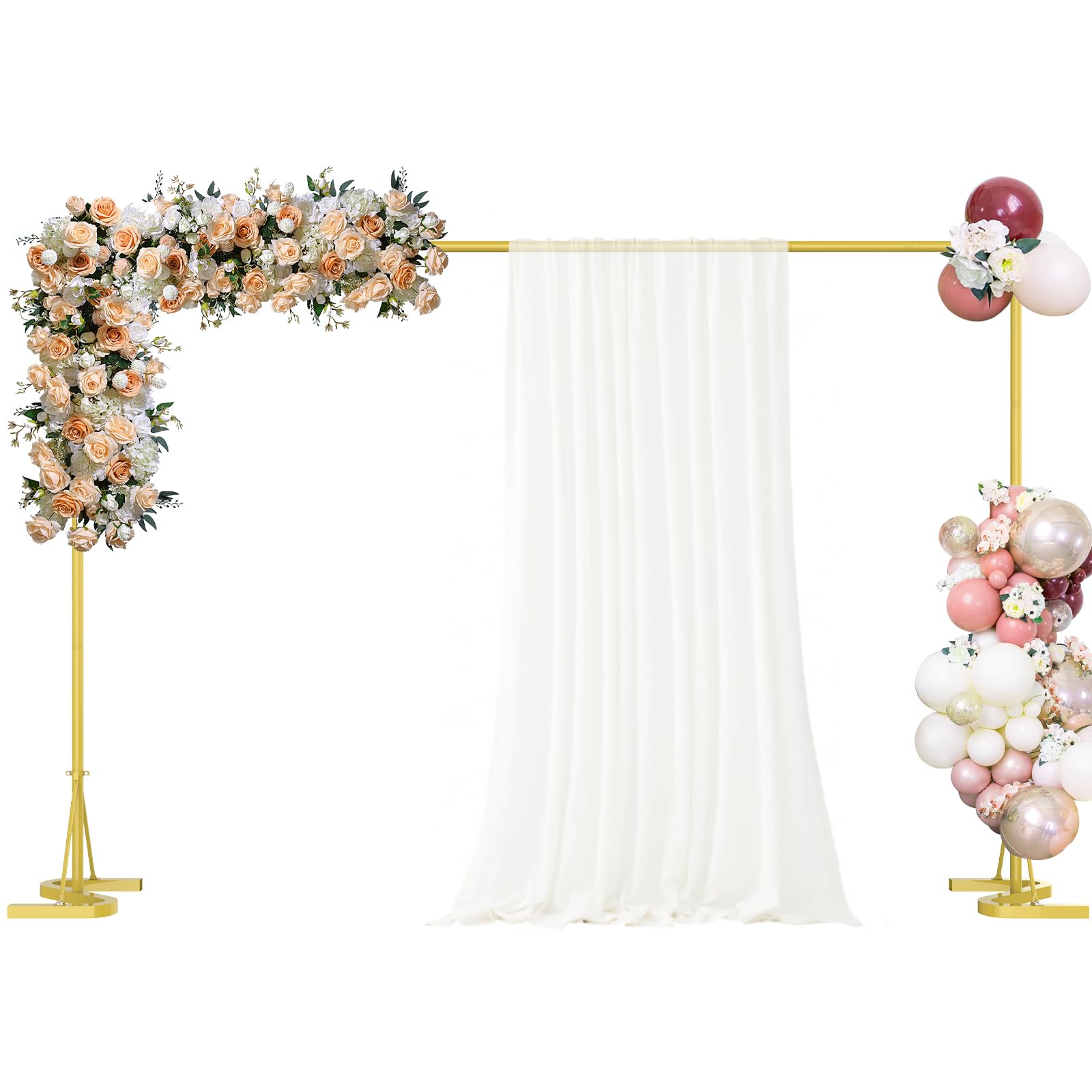 Photo 1 of Backdrop Stand,10x7Ft Photo Backdrop Stand Photo Video Studio,Heavy Duty Square Metal Balloon Arch for Parties Wedding Photography Baby Shower Festival Decoration,Gold