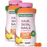 Nature's Bounty Optimal Solutions Hair, Skin and Nails Collagen Pectin Gummies, 100 mg Collagen and 2,500 mcg Biotin Per Serving, No Stick Gummy, Tropical Citrus Flavor,200 ct,100 Servings,(Pack of 2)