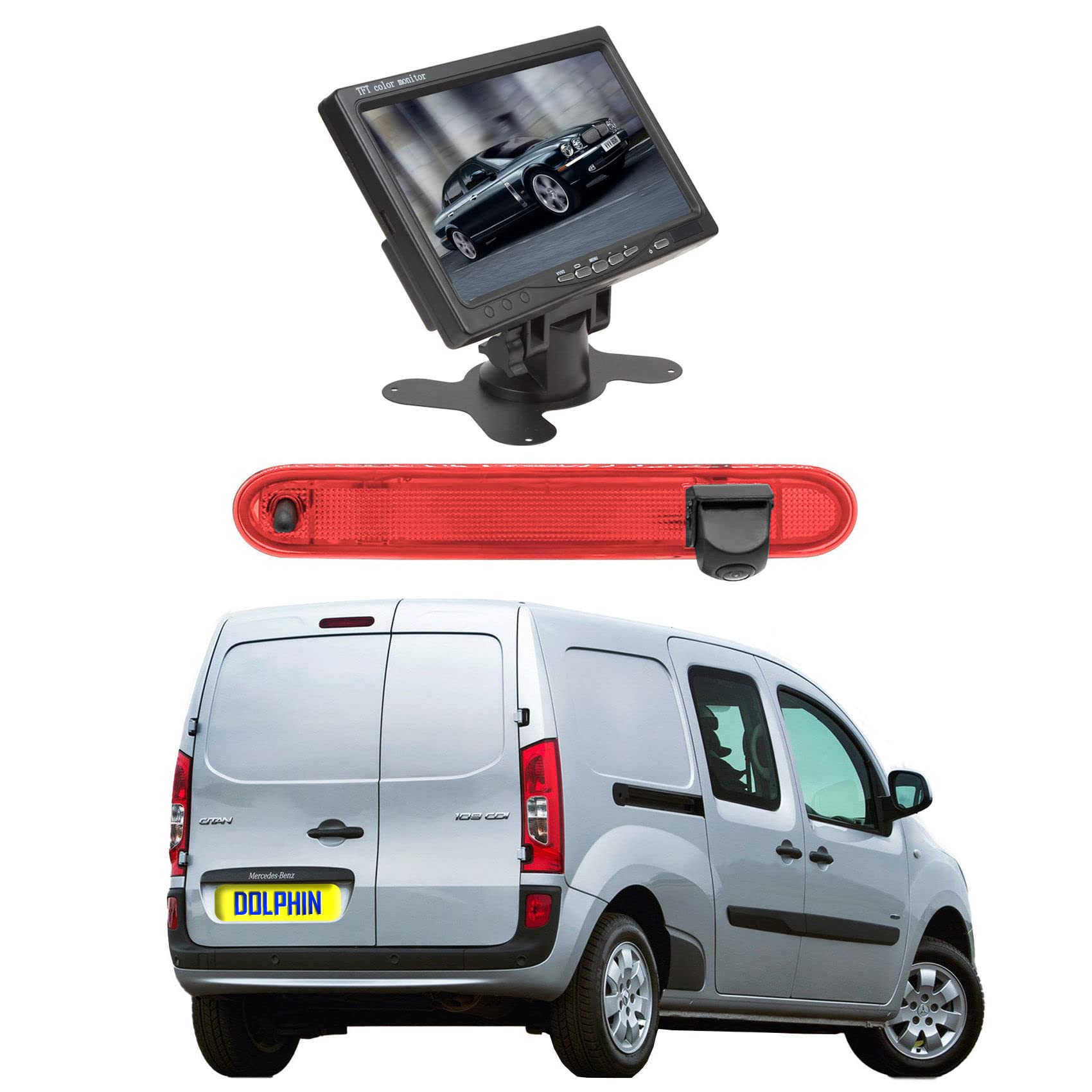 Dolphin Automotive Brake Light Rear Reversing Camera Fits Mercedes Citan 2012-2021 (Camera With 7" Dash Monitor)