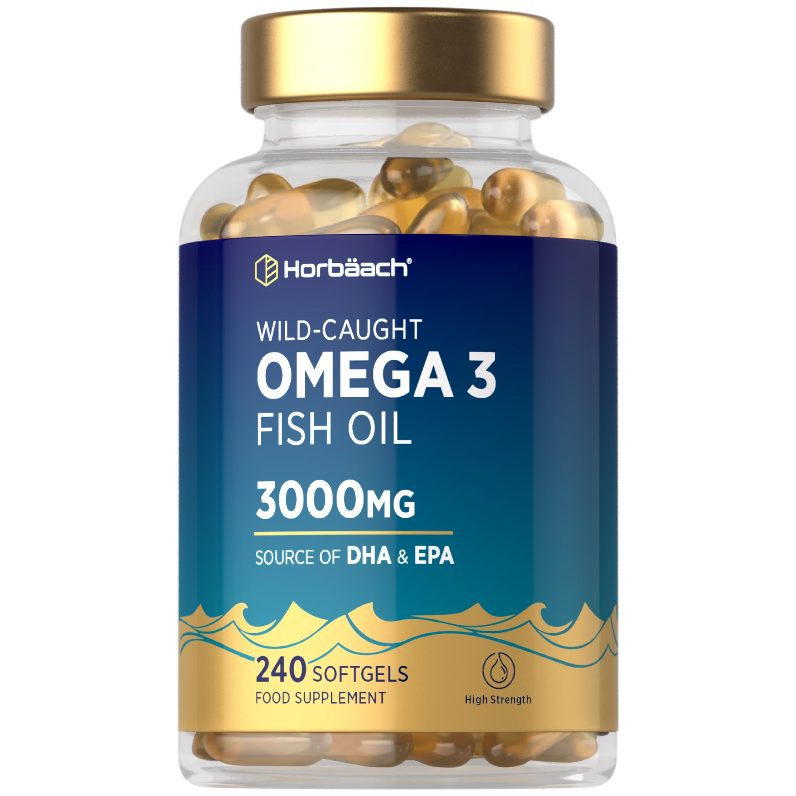 Omega 3 Capsules High Strength Fish Oil | 3000mg | 240 Count | Wild-Caught Fatty Acid Supplement Providing EPA and DHA | By Horbaach