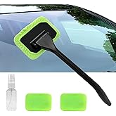 wuyaoyao Car Windshield Cleaning Tool, Car Window Cleaner with Detachable Handle & 2 Washable and Reusable Microfiber Pads, Universal Auto Glass Wiper Car Windshield Cleaner Kit