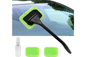 wuyaoyao Car Windshield Cleaning Tool, Car Window Cleaner with Detachable Handle & 2 Washable and Reusable Microfiber Pads, Universal Auto Glass Wiper Car Windshield Cleaner Kit