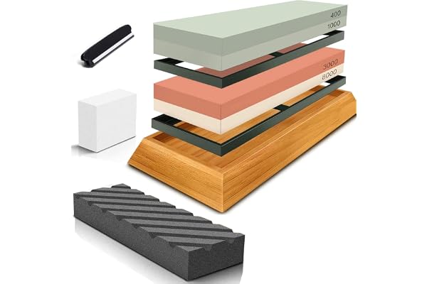 STANZ (TM) Whetstone Set 2-in-1 Sharpening Stone 3000/8000, 400/1000 Grit Waterstone Kit - Knife Sharpener Stone Set Safe Non