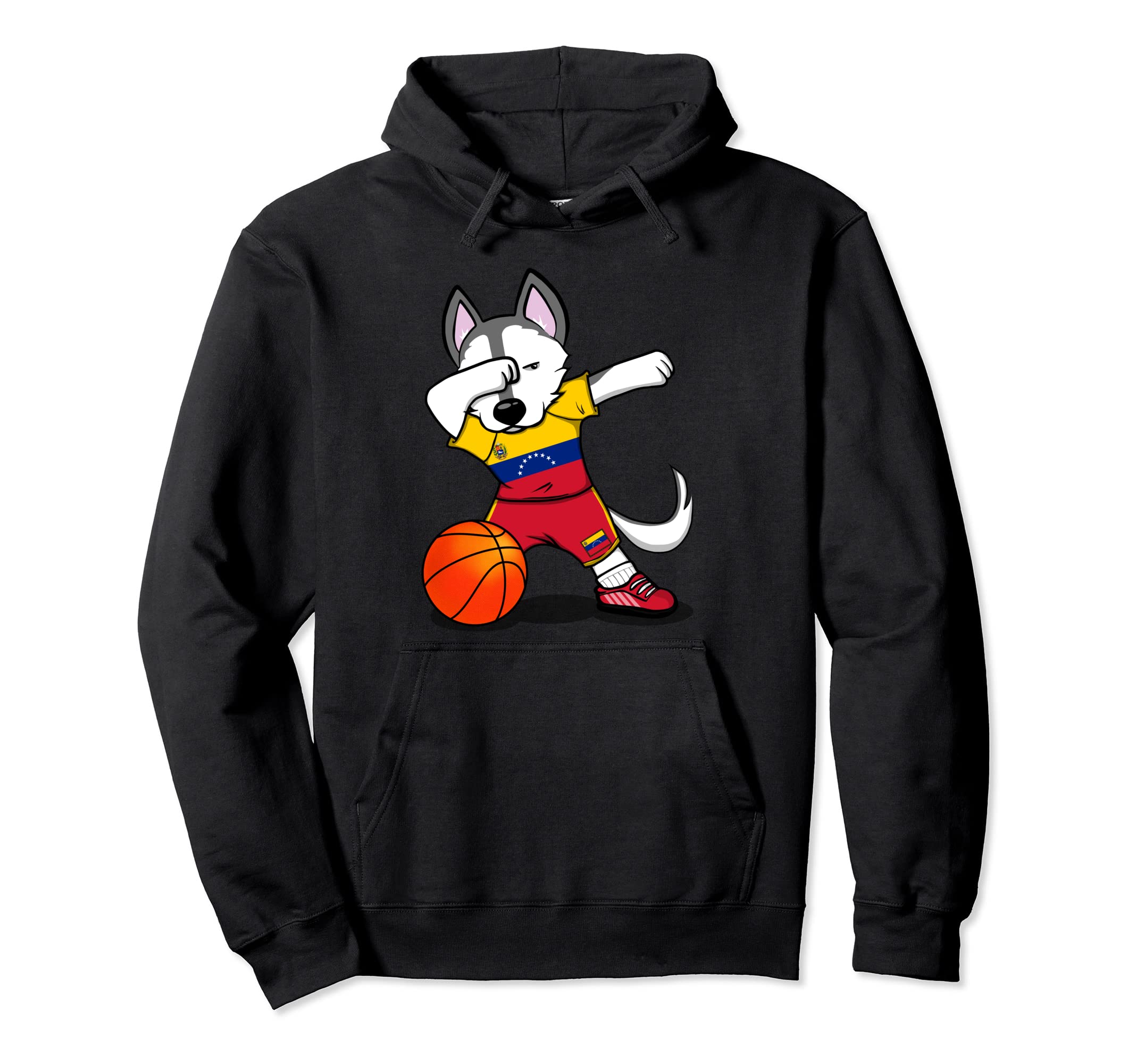 Dabbing Husky Dog Venezuela Basketball Fan Jersey Flag Sport Pullover Hoodie