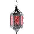 VELA LANTERNS Hanging Decor Moroccan Lamp Decorative Lantern Indoor Outdoor Candle Holder for Patio or Porch, Weddings, Christmas, Red Glass
