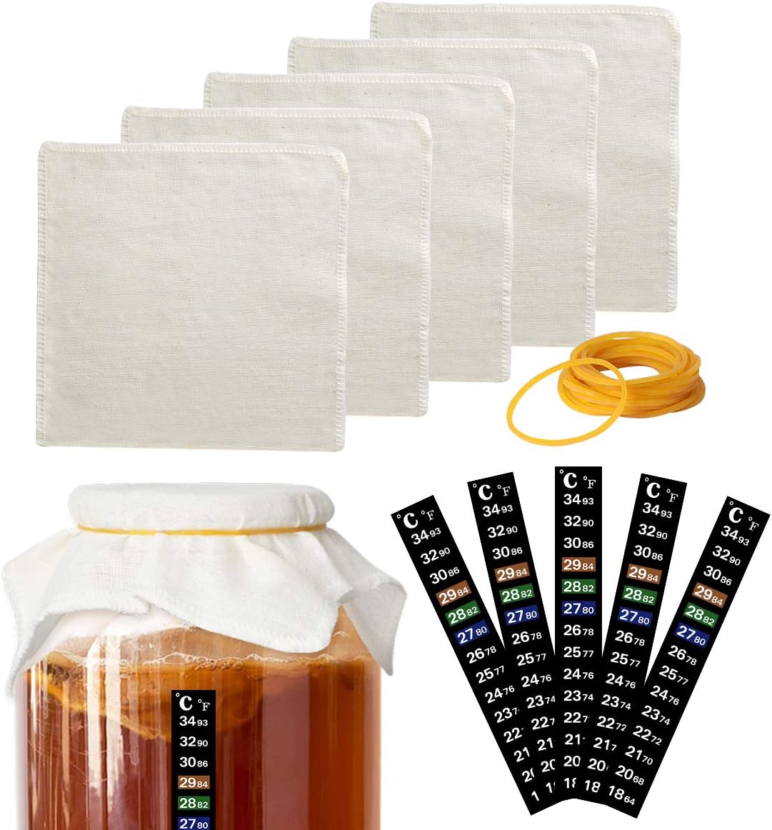 AIEVE Kombucha Cloth Covers and Thermometer Strips, Kombucha Starter