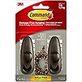 Command Medium Oil Rubbed Bronze Metal Hooks, 2 Hooks and 4 Command Strips, Damage Free Wall Hooks with Adhesive Strips, Forever Classic Hooks for Hanging Home Decor, Holds up to 3 lb