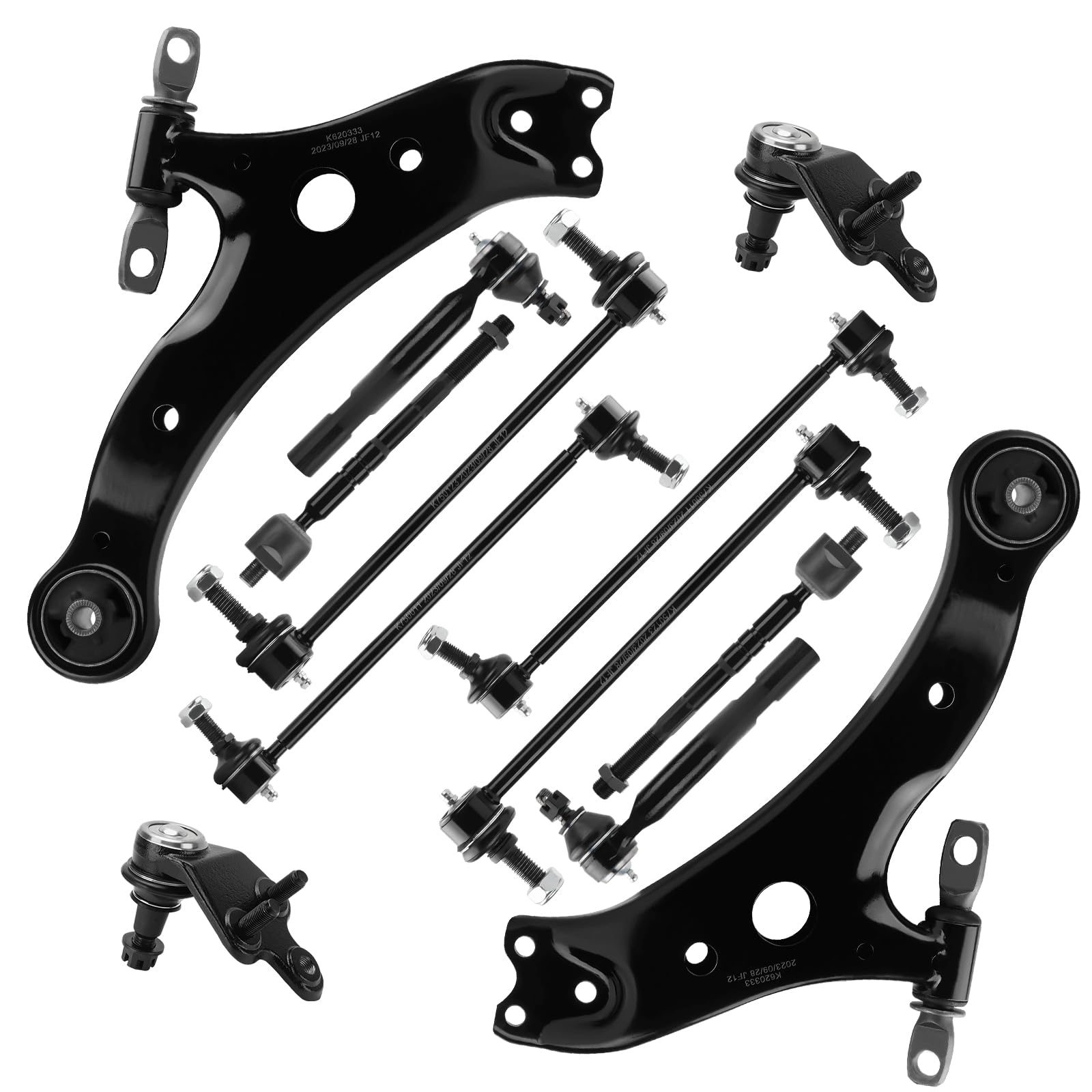 Photo 1 of Front Lower Suspension Control Arm Kit w/Ball Joints Tie Rods + Sway Bar Fit for Toyota Camry (USA Built Models Only) 2007 2008 2009 2010 2011, Replace K620334, K620333, K500044, K500043, 12PCS