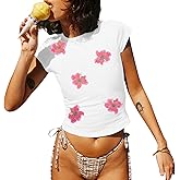 SUPEYA Y2K Baby T Shirt Hawaiian Shirt Women Hawaii Hibiscus Graphic Crop Tops Vintage Aesthetic Summer Vacation Tops
