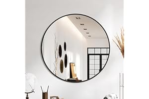 DELMA Black Frame Mirror, Bathroom Mirrors for Wall,22'' Round Circle Mirror for Entryway Bedroom Vanity(22'',Black)