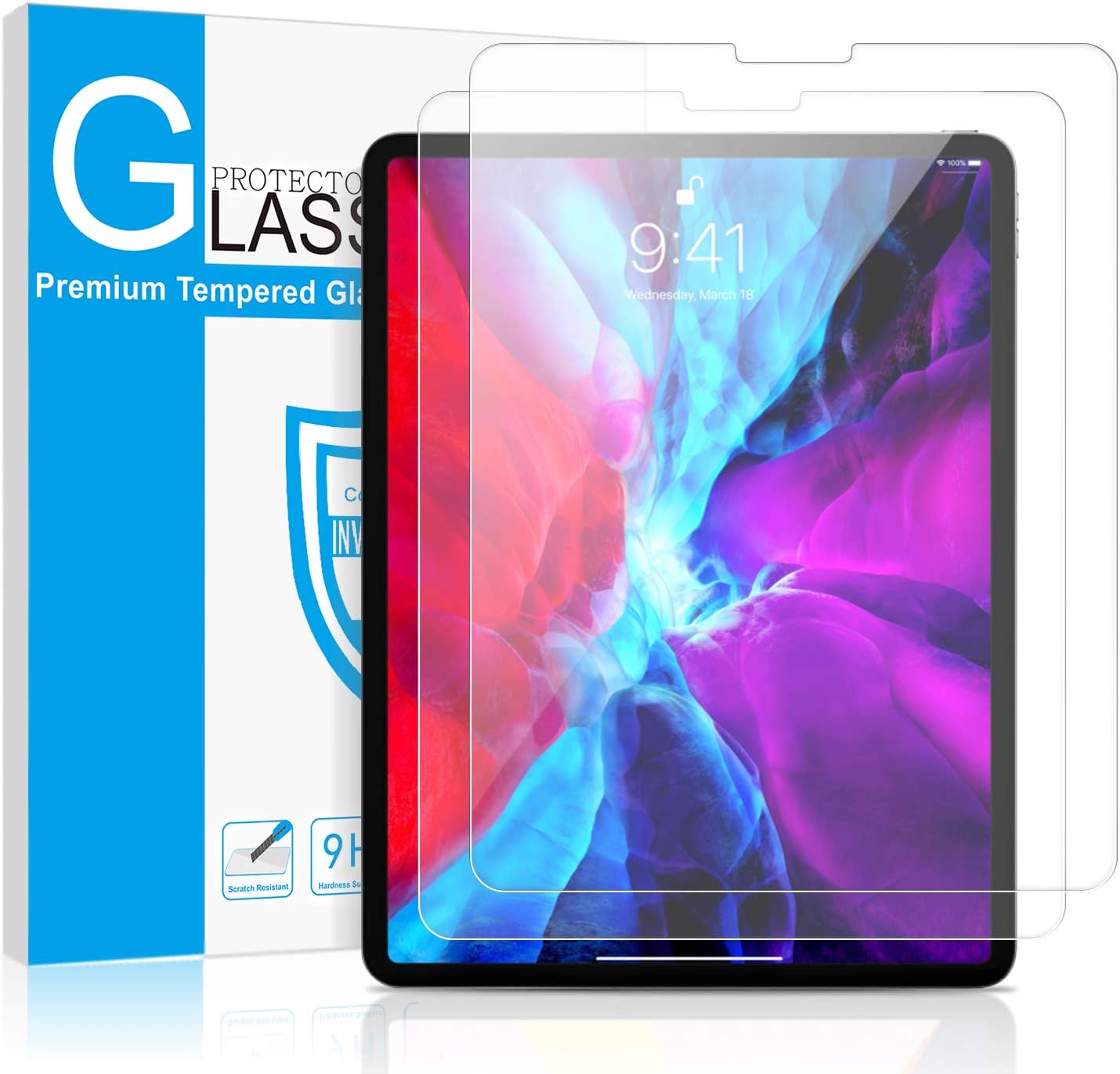 SMAPP[1+1Pack]Tempered Glass Screen Protector for iPad Pro 12.9" 2020 4th Generation with Camera Lens Protector[Install Frame]Anti Fingerprint&Scratch/Bubble Free/Compatible with Face ID&Apple Pencil