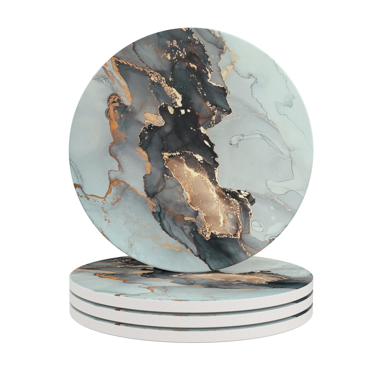 Haocoo Round Drink Coasters set of 4 - Absorbent Stone Coaster Set with Cork Base and Ceramic Stone, Decorative Cup Coasters for Kinds of Mugs and Cups…(Grey Marble) — image 1