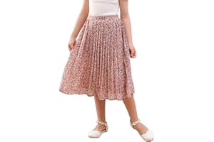 GORLYA Girls Chiffon Pleated Elastic High Waist A-Line Boho Swing Maxi Long Skirt 4-14T