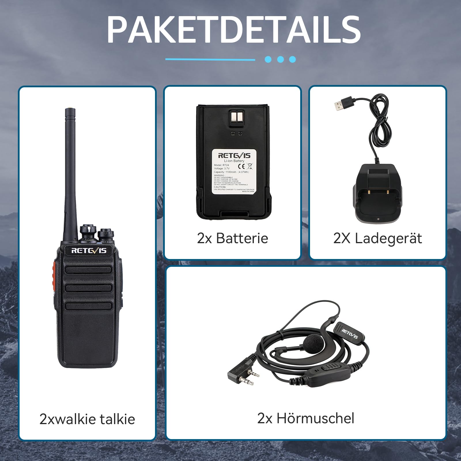 Retevis RT24 Walkie Talkie PMR446 Lizenzfreies, Professionelles Funkgerät mit Großer Reichweite und Freisprech-Walkie-Talkies für Erwachsene mit Ohrhörern und USB-Ladegerät (Schwarz, 1 Paar) 7