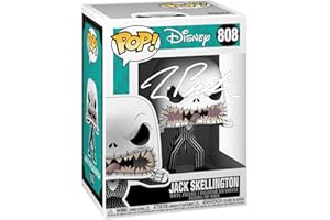 Tim Burton Jack Skellington #808 Scary Face Facsimile Signed Reprint Laser Autographed Funko POP! Movies Nightmare Before Christmas Figurine with Protector Case