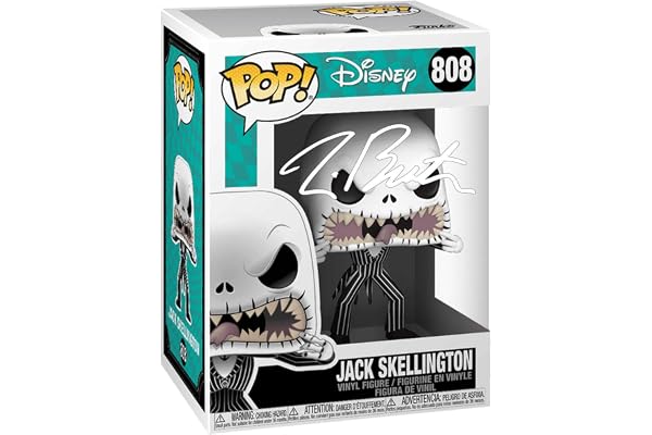 Tim Burton Jack Skellington #808 Scary Face Facsimile Signed Reprint Laser Autographed Funko POP! Movies Nightmare Before Christmas Figurine with Protector Case