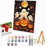 Halloween Paint by Numbers Kit for Kids 6-8-12 with Frame Easel 8x12 inch | Ghost Paint by Numbers for Kids,Beginner Painting with Number DIY Acrylic Oil Painting Kits for Home Wall Decor