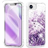 ANSHOW Glitter Case Compatible with iPhone 16e, Shockproof Clear TPUPhone Case with One Screen Protector, Bling Glitters Case for Women, Purple
