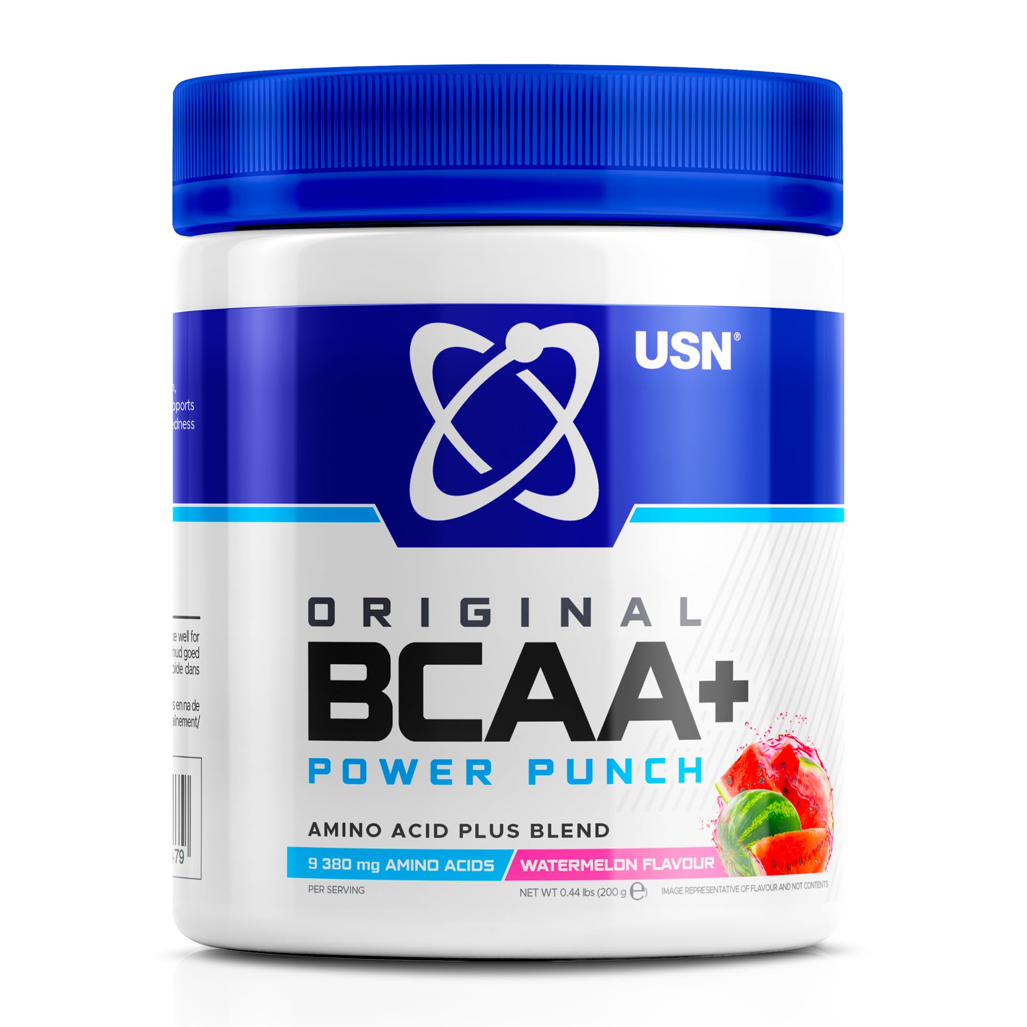 USN Power Punch BCAA Amino Acids Powder, Watermelon Flavour - 200g, Vegan BCAA Powder, Vitamin B6 & No Sugar, Pre Workout or Intra Workout Energy Drink Mix & Dietary Supplement to Maximise Performance