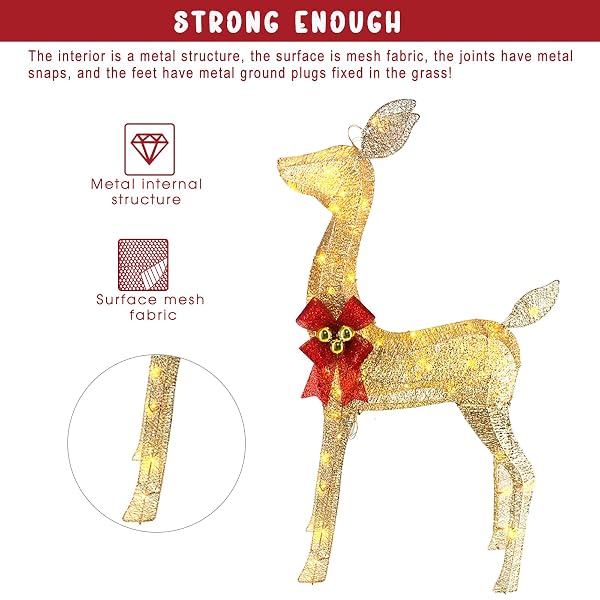 5FT LIGHT UP CHRISTMAS REINDEER OUTDOOR DECOR, 3PCS LARGE HANDMADE CHRISTMAS DEER DECORATIONS WITH 240 LED FOR YARD DISPLAY HOME DECOR, SAFE MATERIAL METAL GROUND STAKES, PLUG AND PLAY