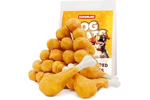 KUADELRO Dog Treats, Chicken Wrapped Calcium Bones Rawhide Free Dog Chews Long Lasting Chicken Training Treats Teeth Cleanning Chewy Snacks for Medium and Large Breed 10.54oz/19-20pcs
