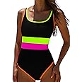 popvil Women's One Piece Swimsuits 2025 Tummy Control -Modest Neon 1 Piece Bathing Suit Beach Outfit Sexy Sport Swim Suits
