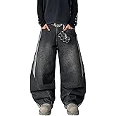 QGRSWBC Men's Wide Leg Jeans Irregular Sutures Baggy Pants Loose Fit Skater Jeans Trousers with Pockets