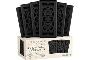 5 pcs,Sierra Grates Precision Flow 4"x10" Steel Floor Register - Victorian Design, Textured Black Finish - Premium Home Vent 