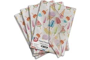 PRO SUPPLY GLOBAL Popsicles Printed Tissue Paper for Gift Bags or Boxes and Wrapping - Summer Bulk Decorative Art Tissue Paper for Packaging and Gifting | 24 Sheets 20" x 30"