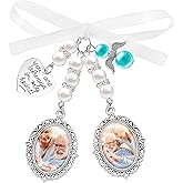 WY LIGHTING LEVEL Wedding Bridal Bouquet Photo Charms Personalized Memorial Pendant You Are Always In My Heart Silvertone Keepsake Ribbon Bow Pearl Charm Customize for Wed Floral Picture Template