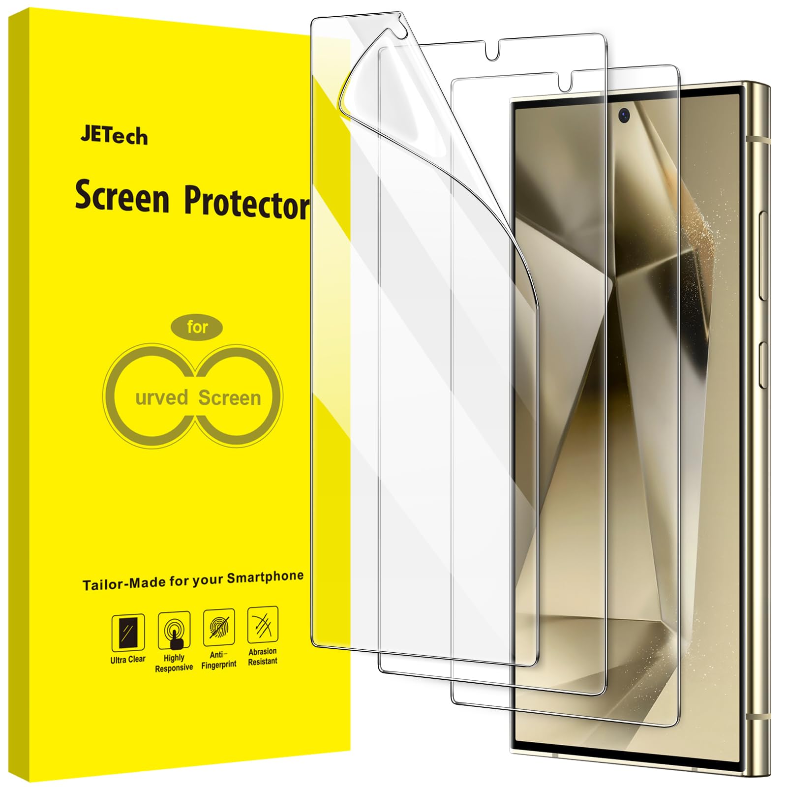 Photo 1 of JETech Screen Protector for Samsung Galaxy S24 Ultra 5G 6.8-Inch, Flexible TPU Film, Fingerprint ID Compatible, Easy Installation, HD Clear, 3-Pack