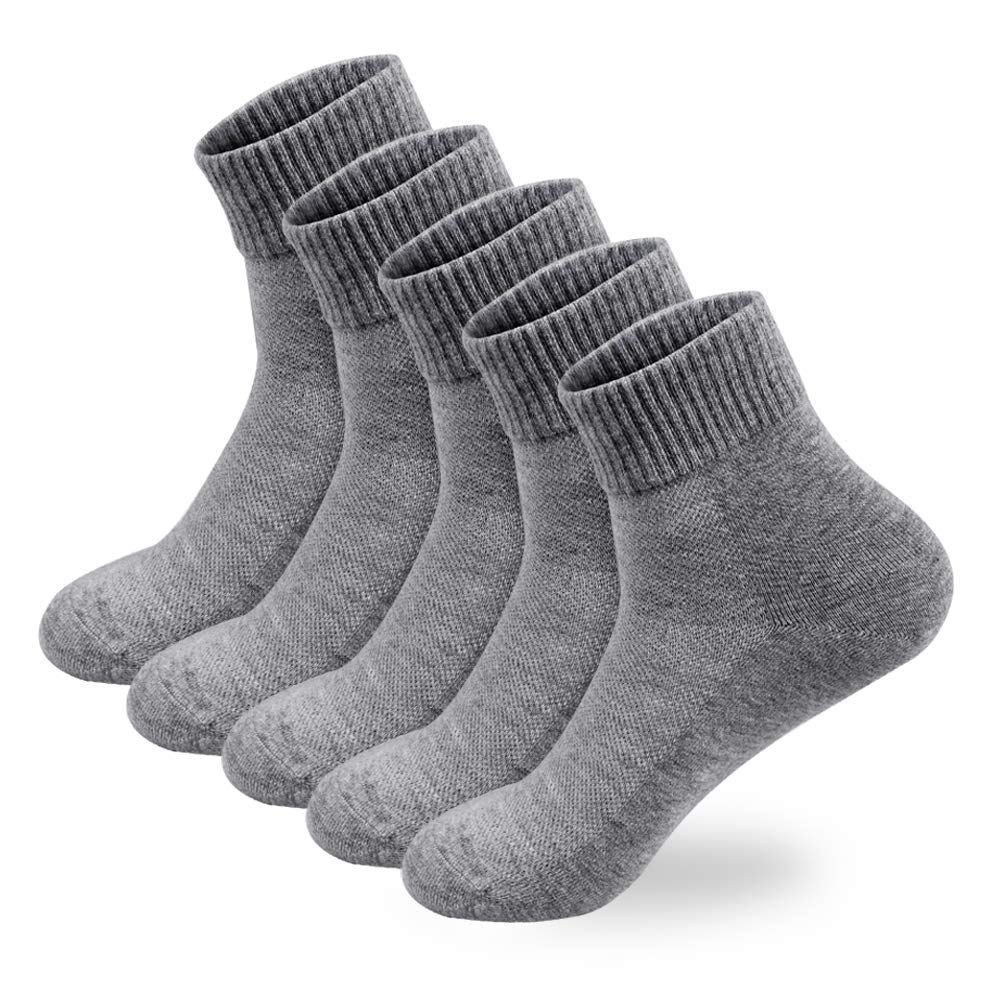 JINROZ Cotton Quarter Socks for Running Sports Sneakers Business Everyday, Unisex (Black/White/Grey, 5 Pairs) (Grey)
