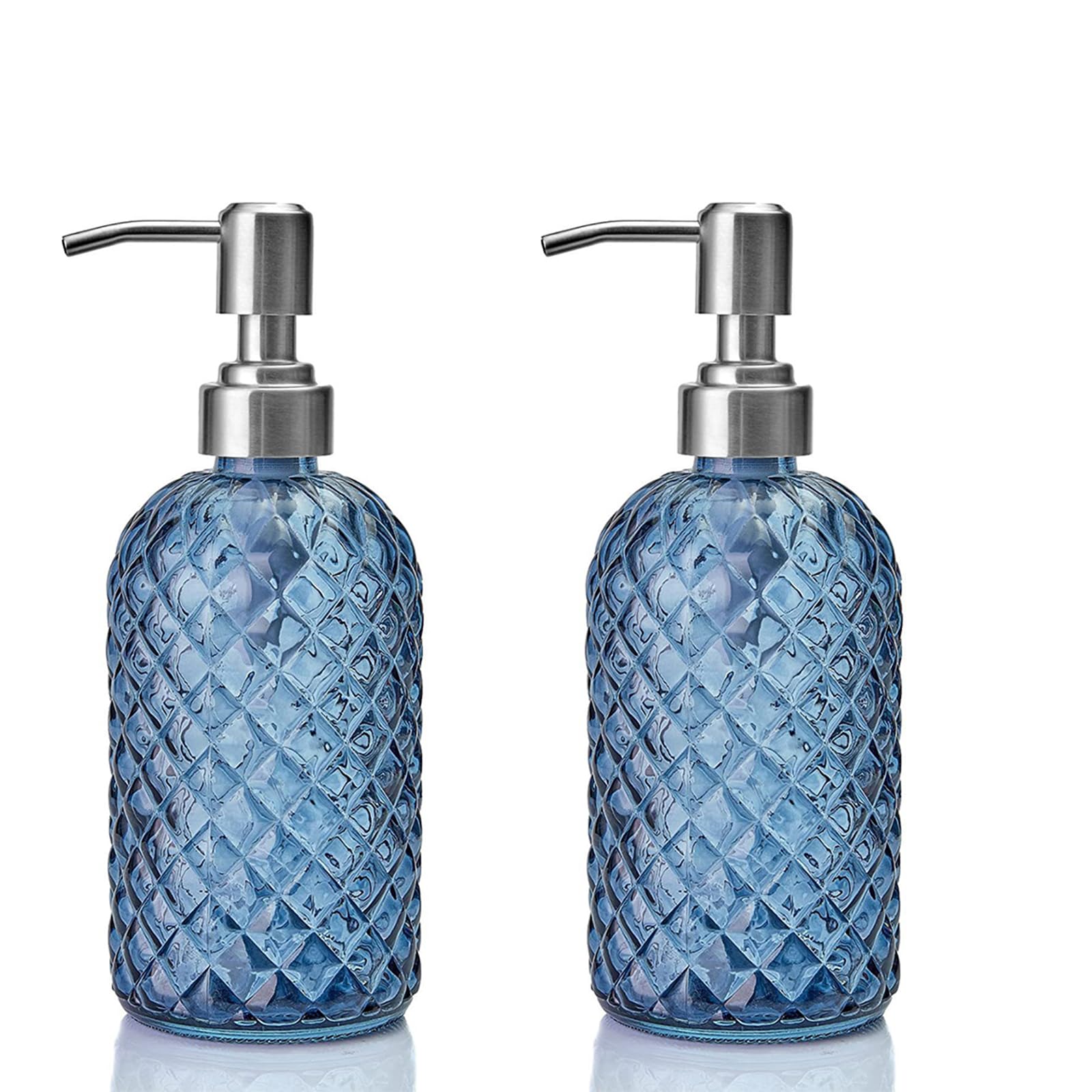 Soulnioi Soap Dispenser Set, 2Pcs Lotion Dispenser Bottle with Rustproof Stainless Steel Pump Refillable Liquid Soap Jar Dispenser for Bathroom, Kitchen, Countertop, Laundry Room - Blue
