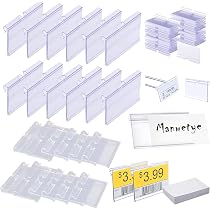 60 PCS Clear Plastic Basket Label Holders With 80 Label Papers – Clip-On Tags For Storage Bins, Wire Shelves, Pricing