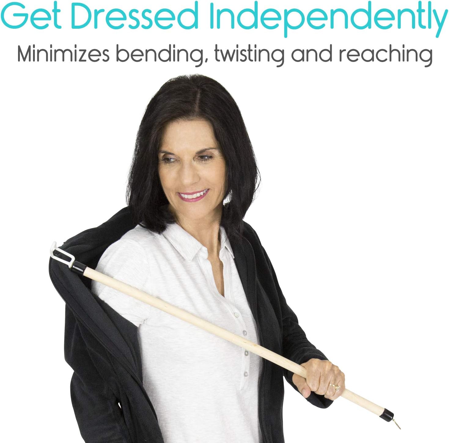Vive Dressing Stick with Zipper Puller (27 Inch) - Sock Remover Tool - Independent Living Aid - Elderly, Seniors, Disabled, Men, Women - Mobility Helper for Compression Stockings, Dress, Jacket, Pants: Health & Personal Care