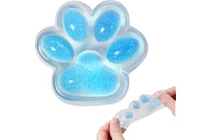 JIACAI 1pcs Blue Squishy Cat Paw Squeeze Toys, Ice Through Sparkling Powder Kawaii Sticky Squishies PVC Toys, Stress Relieving Fur Ball OPP Packaging Gifts for Kids Teenage (1pcs Blue)
