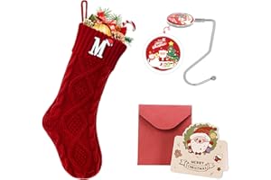 Ulico Christmas Stockings with Initials, 18’’ Large Embroidered Monogram Knit Christmas Stocking,Xmas Stocking for Kids, Holiday and Family Stocking for Fireplace or Party Decoration Red Letter M