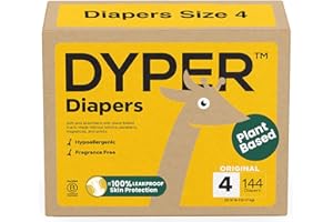 DYPER Baby Diapers Size 4 (144 Count) – Plant-Based, Hypoallergenic, Fragrance-Free & Ultra Absorbent Diapers for Day and Overnight Skin Protection, Value Pack Size 4 Diapers