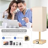 Aooshine Bedside Lamp 3-Way Dimmable USB C USB A Ports Gold Shade view 3