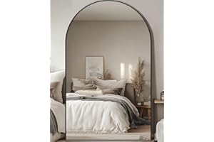 LadyNow Full Length Mirror, 72"x44" Floor Mirror Freestanding, Oversized Floor Standing Mirror Full Body Mirror with Stand for Bedroom, Hanging Mounted Mirror for Living Room Cloakroom, Black, Arched