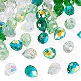 Spritewelry 50pcs Teardrop Glass Beads for Jewelry Making Faceted Clear Crystal Beads Green Glass Teardrop Chandelier Shiny Pendants for DIY Craft Earring Necklaces Bracelets