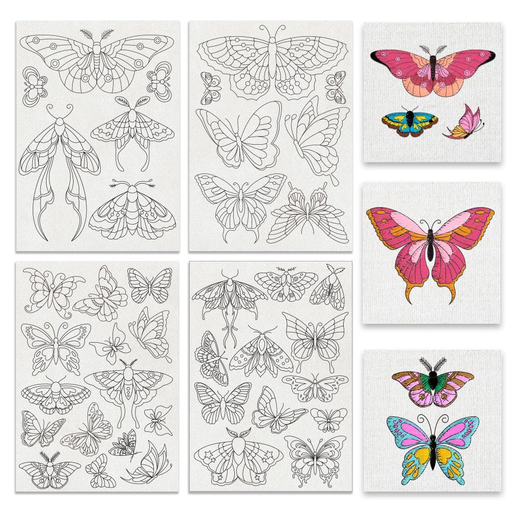 BENECREAT 4 Sheets 40Pcs Butterflies Stick and Stitch Embroidery Paper, Stabilizer Water Soluble Hand Sewing for Carves, Shirts, Coats, Bags, Towels