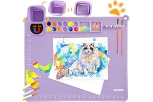 SHNOKER Silicone Craft Mat 21.7"x17.7" Super Large Silicone Painting Mat with 1 Magnetic Cup and Color Palette for Kids and Artist (Purple)
