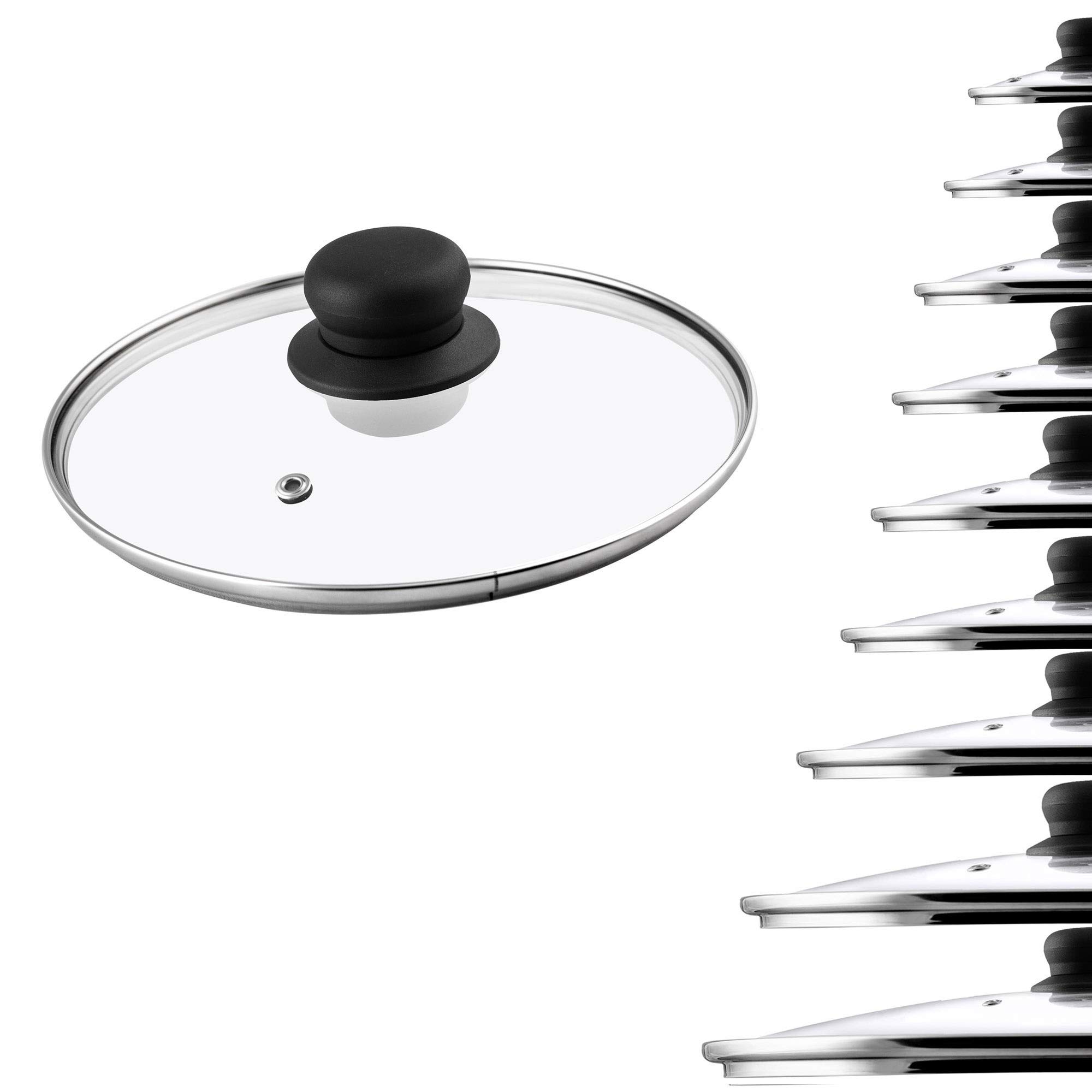 recus Glass Lid, Heat-resistant Lid with plastic Handle, Steam Hole, for Cooking Pot, Frying Pan, Saucepan, round, universal Lid in various Sizes, transparent (18 cm)